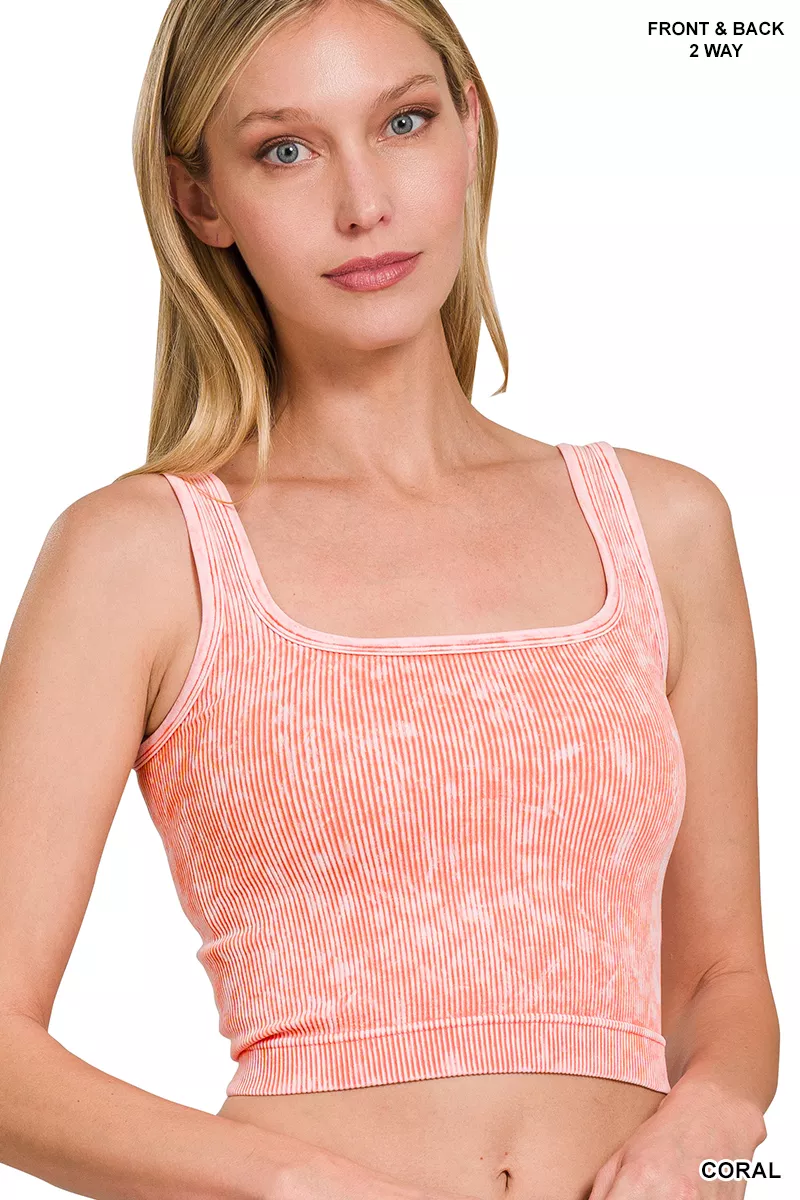 2 Way Neckline Washed Ribbed Seamless Tank Top