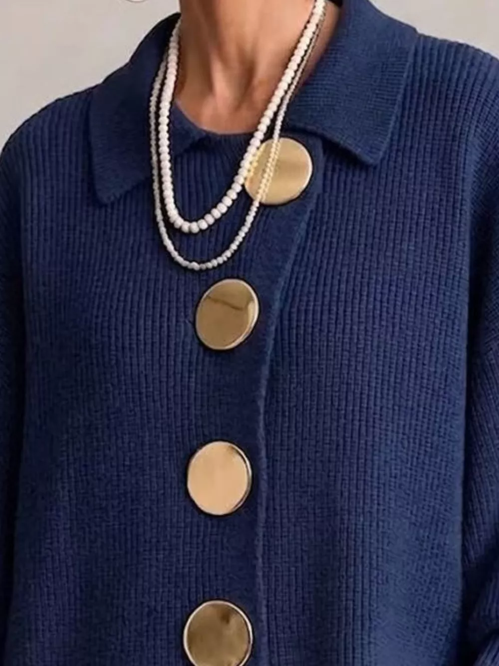 Full Size Ribbed Knit Gold Buttons Cardigan Plus Size, image 8