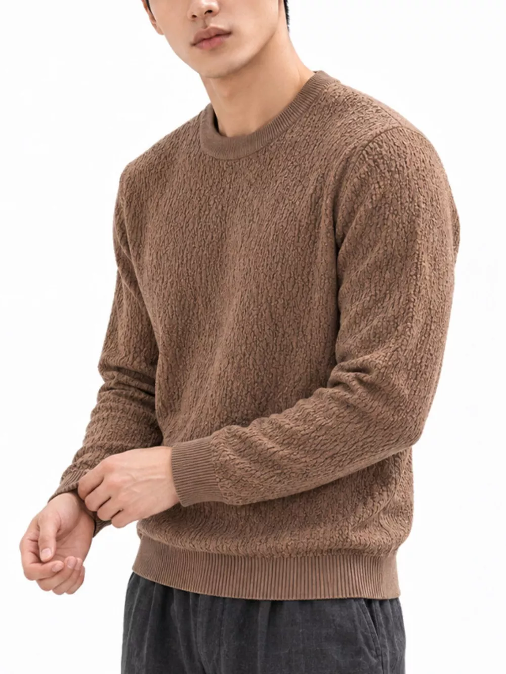 Men's Plus Size Textured Crew Neck Sweater, image 11