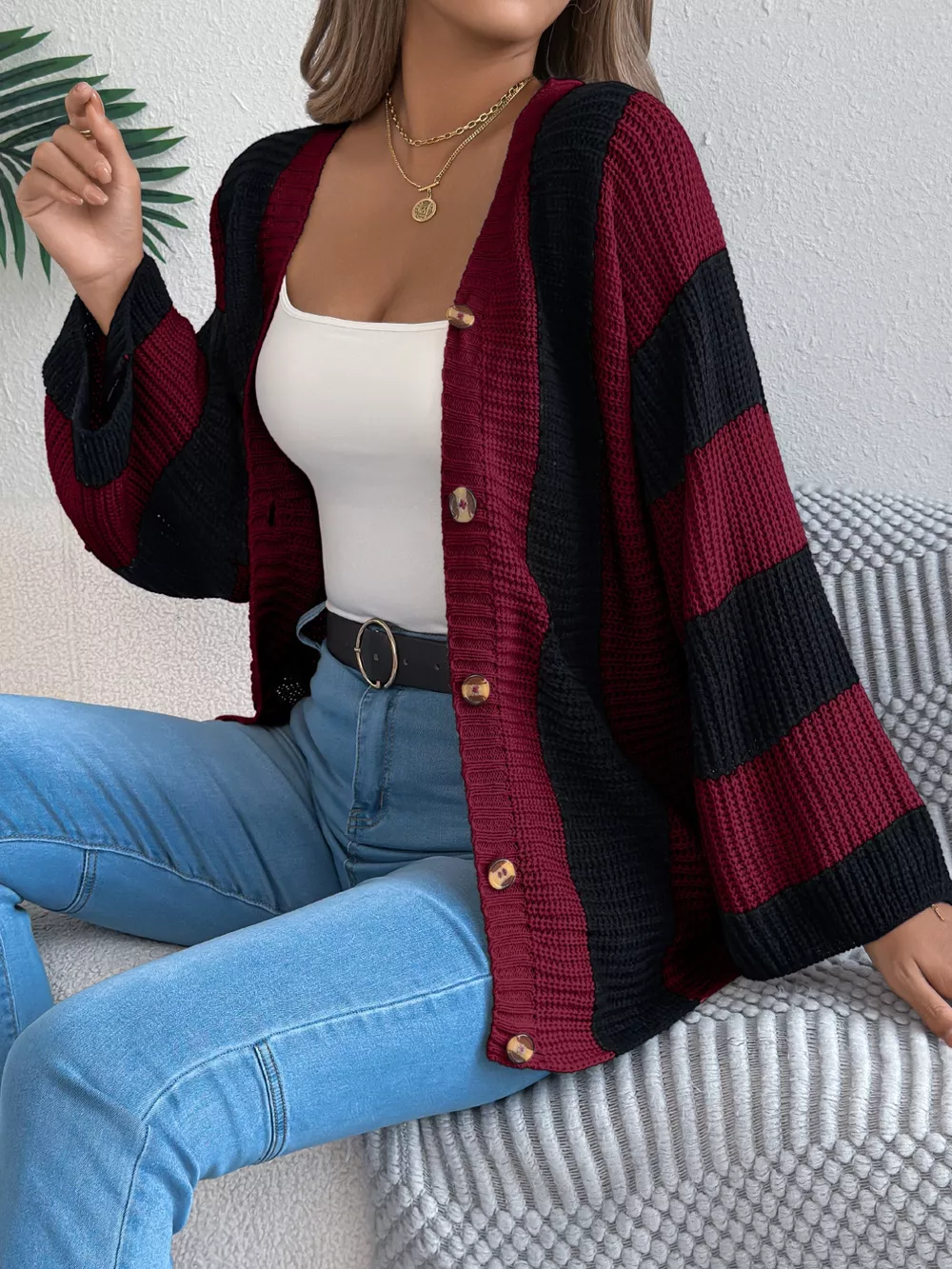 Color Block Button-Up Cardigan, image 13