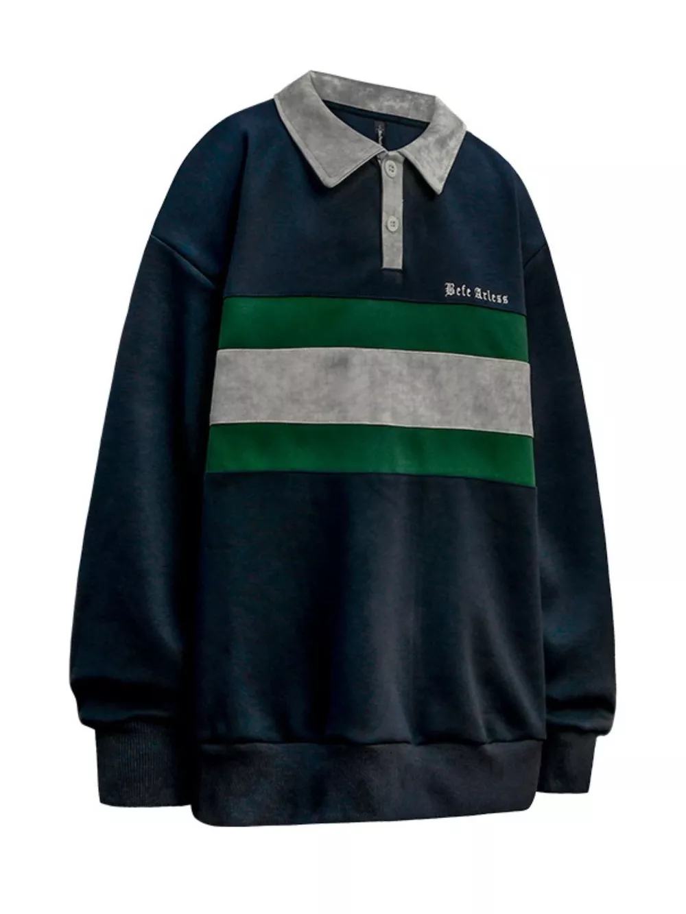 Men's Contrast Striped Button Detail Long Sleeve Polo Sweatshirt, image 2