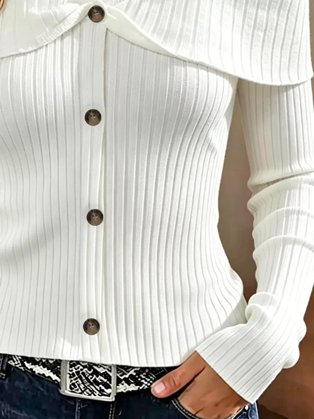 Cold Shoulder Ribbed Knit Top, image 6