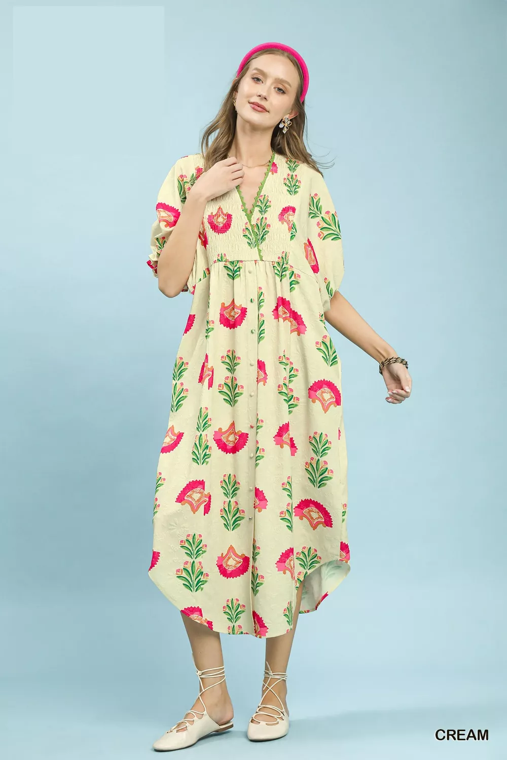 Abstract Print V-Neck Midi Dress, image 2