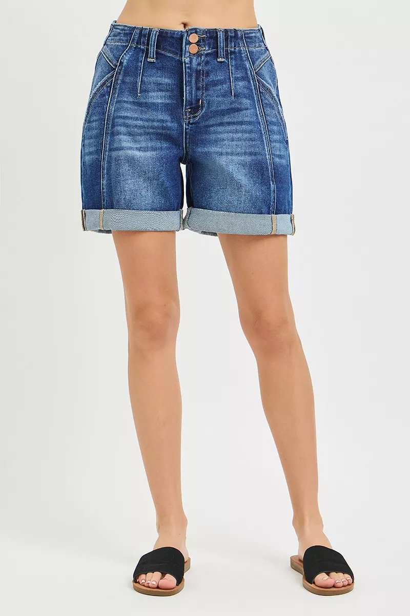 High Rise Seamed Roll Up Shorts, image 6