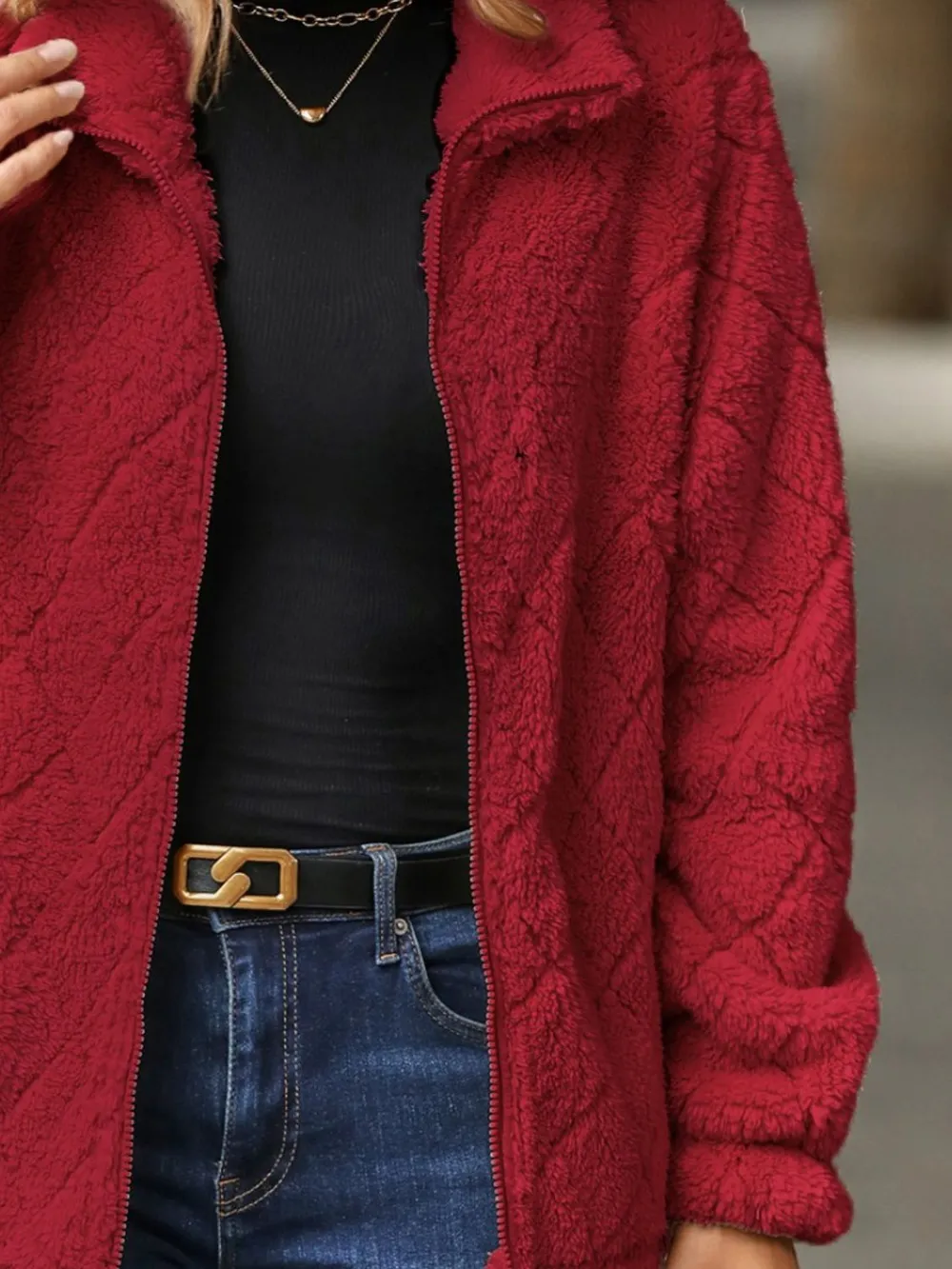 Fuzzy Pocketed Zip Up Jacket, image 15