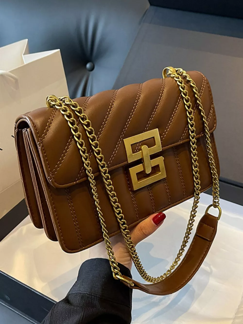 Quilted Flap Chain Shoulder Bag, image 3