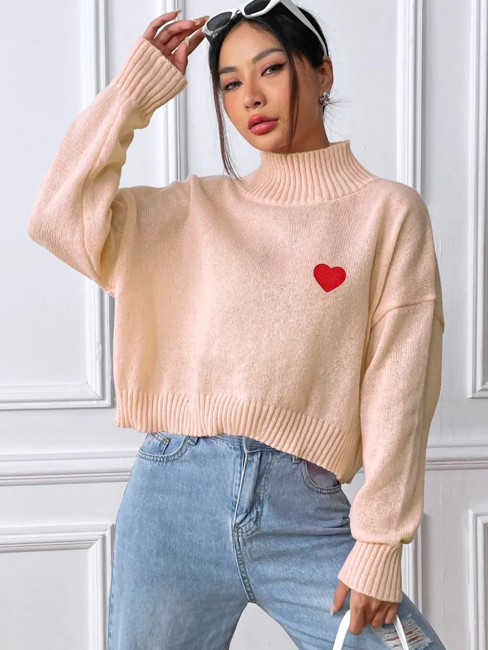 Heart Turtleneck Long Sleeve Sweater, image 6