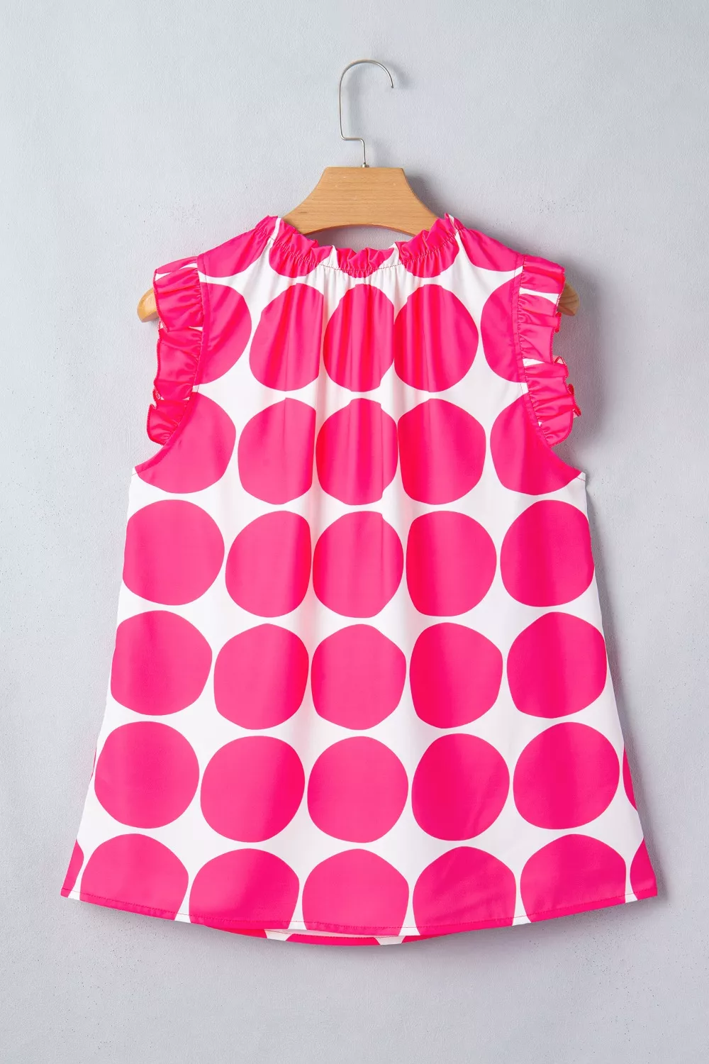 Polka Dot Print Frilled Round Neck Shift Tank Top, image 5