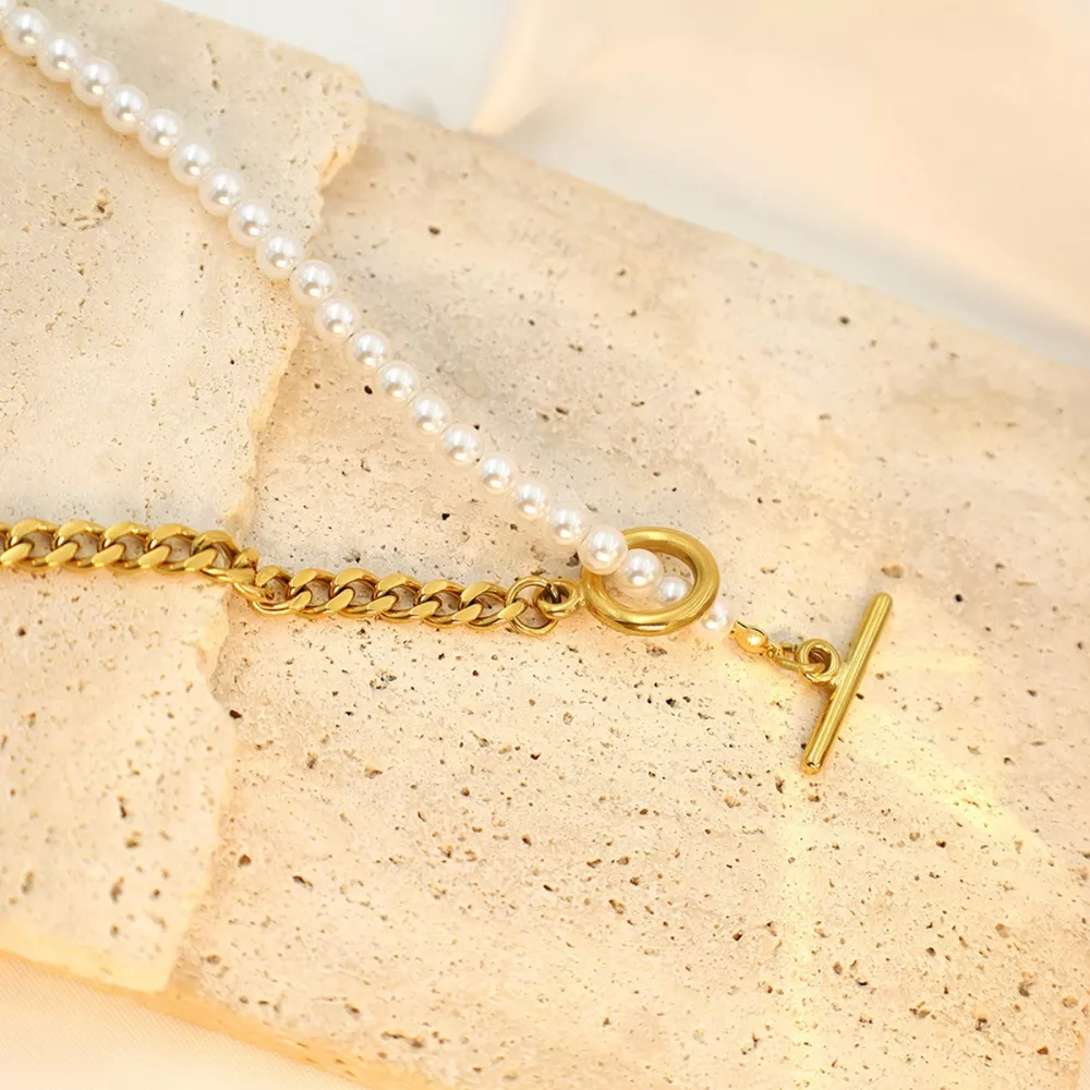 18K Gold-Plated Pearl Toggle Necklace, image 3