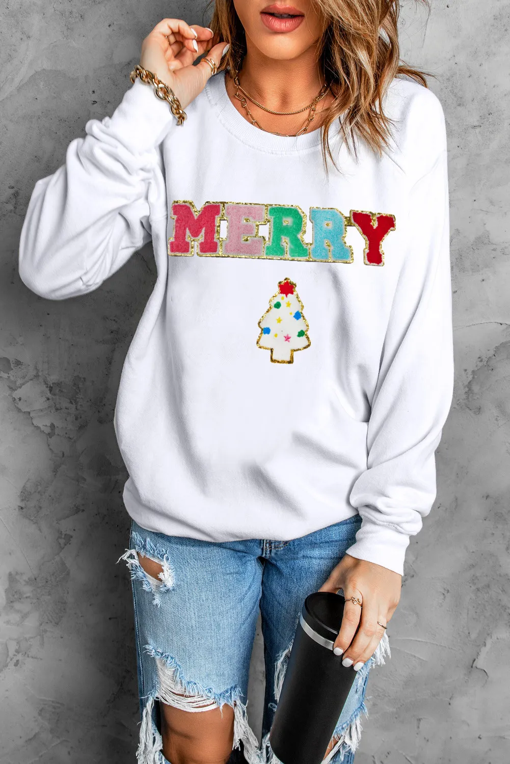 MERRY Round Neck Long Sleeve Sweatshirt, image 2