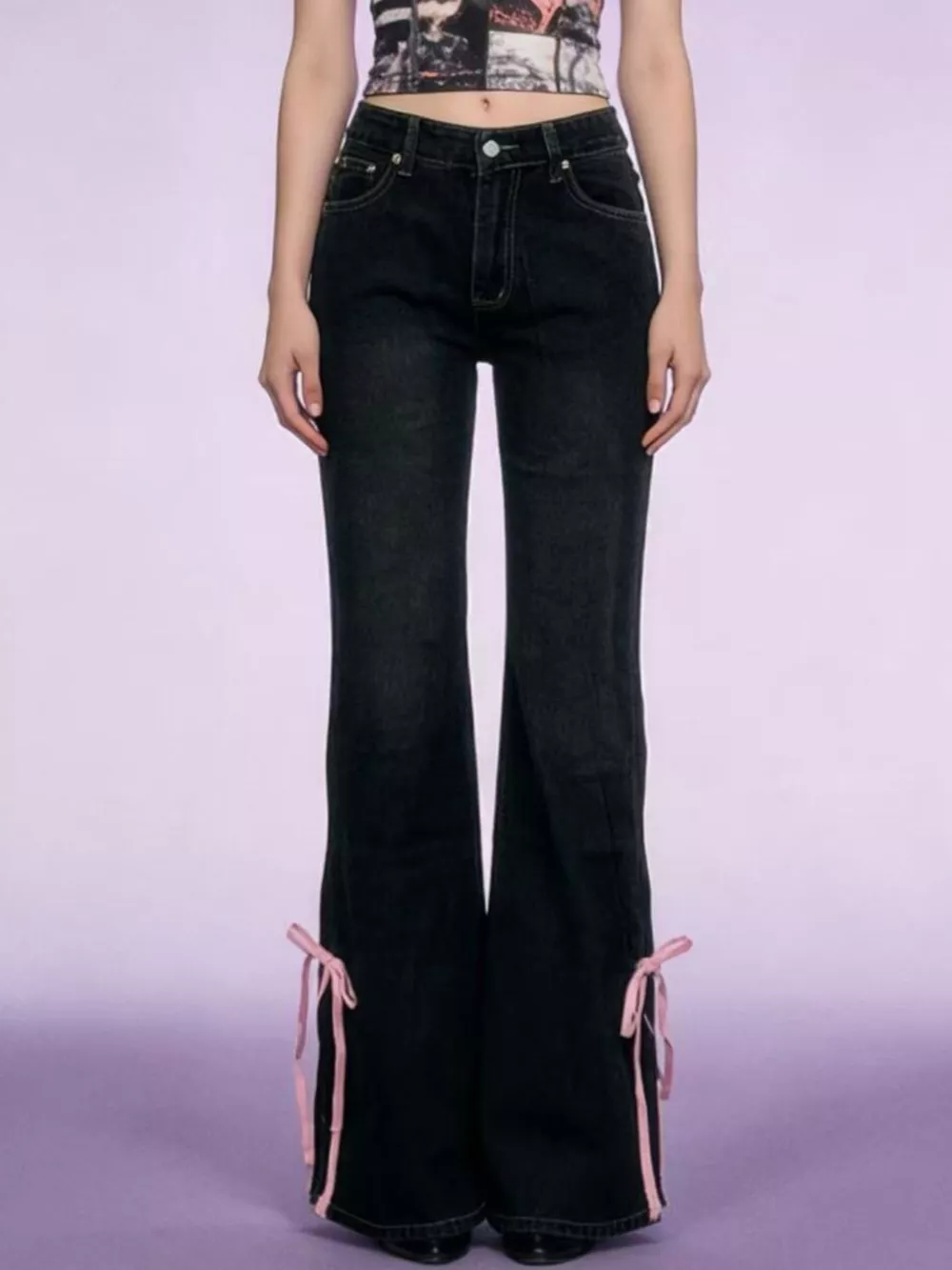 Ribbon Detail Flare Jeans, image 4