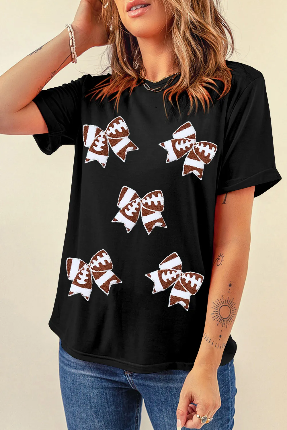 Bow Round Neck Short Sleeve T-Shirt, image 3