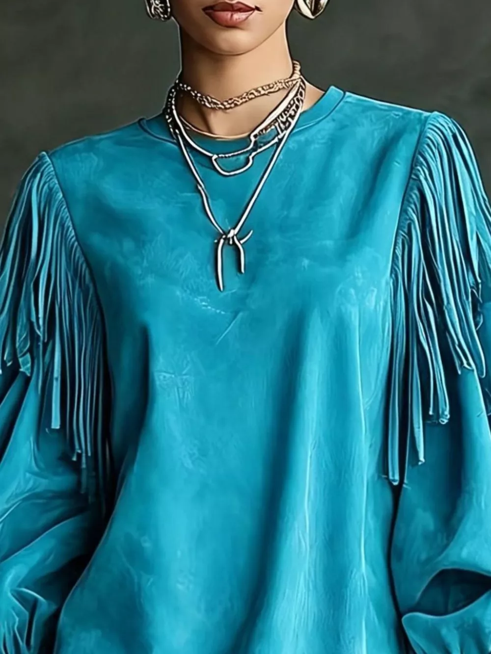 Fringe Detail Lantern Sleeve Mini Dress, image 11