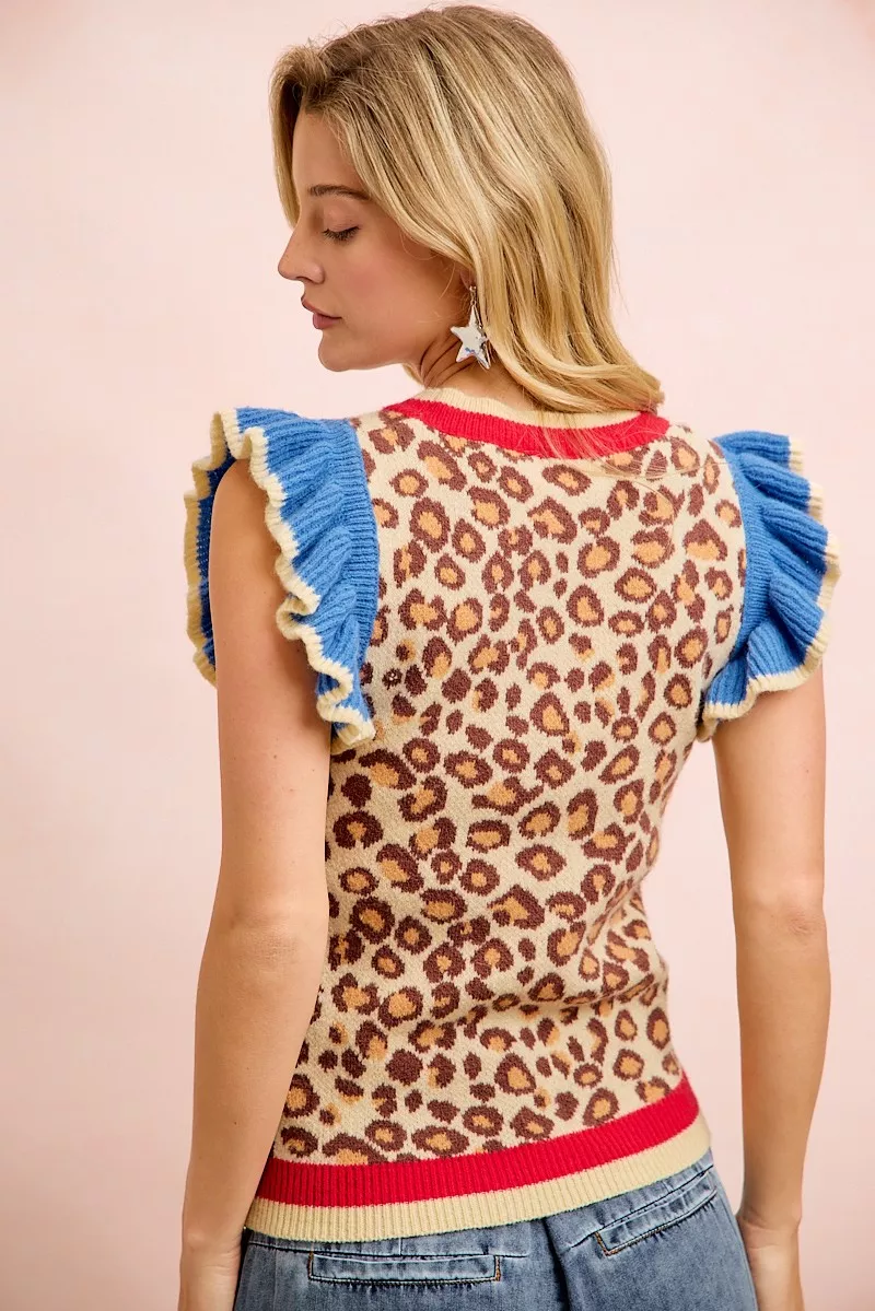 BiBi 4th Of July Leopard Ruffled Detail Knit Top, image 3