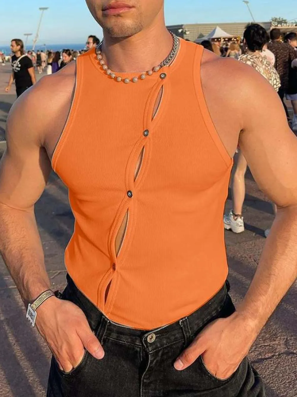 Men's Full Size Cutout Round Neck Tank Plus Size, image 2