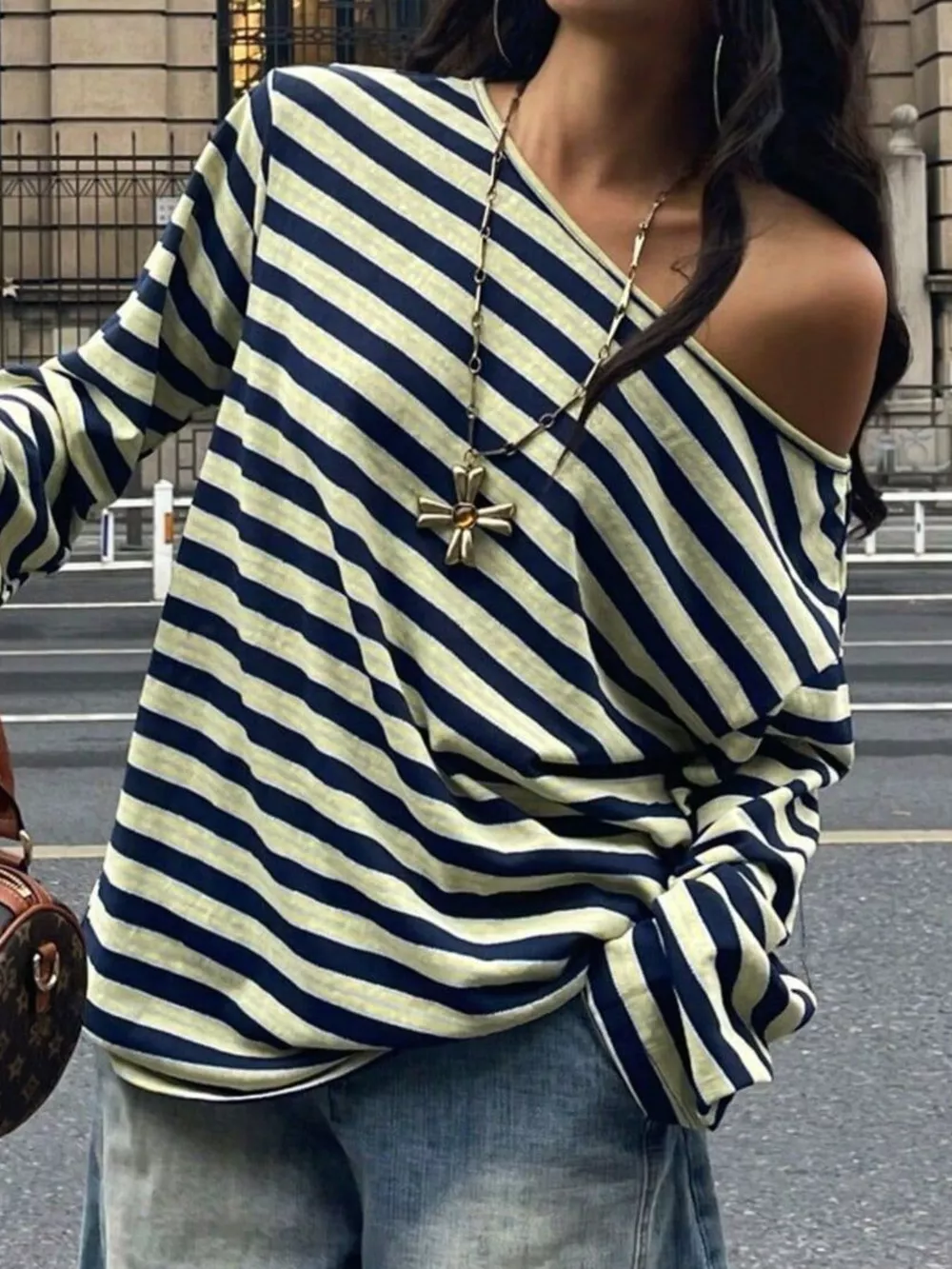 Striped Boat Neck Long Sleeve T-Shirt, image 5