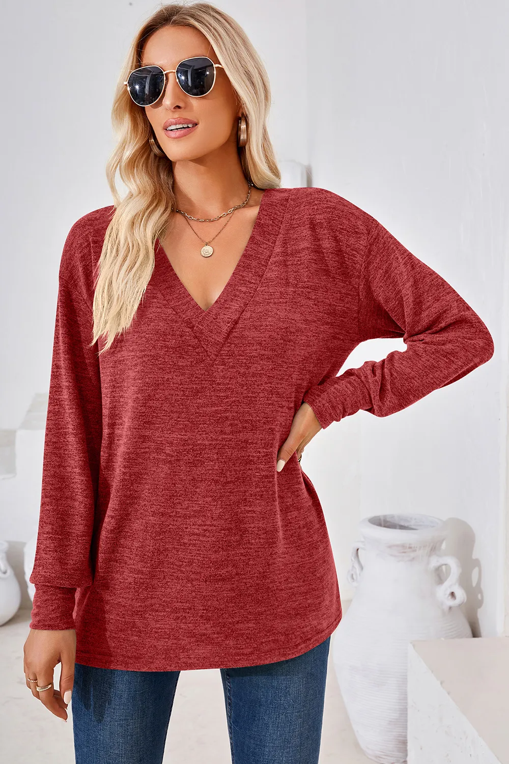 V-Neck Dropped Shoulder T-Shirt, image 4