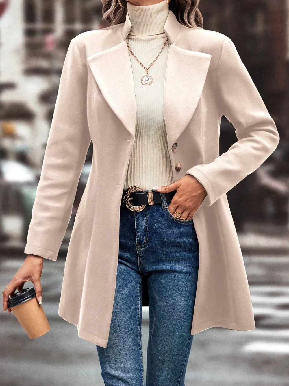 Collared Neck Long Sleeve Longline Coat, image 9