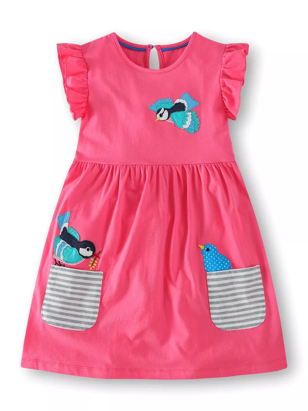 Children's Bird Applique Pocket Ruffle Sleeve Dress, image 4