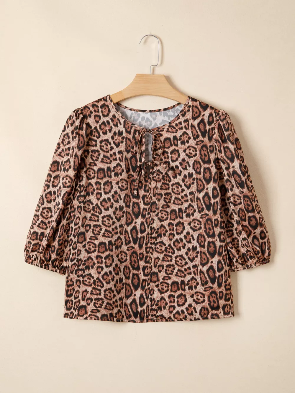 Leopard Bow Tie Puff Sleeve Blouse, image 3