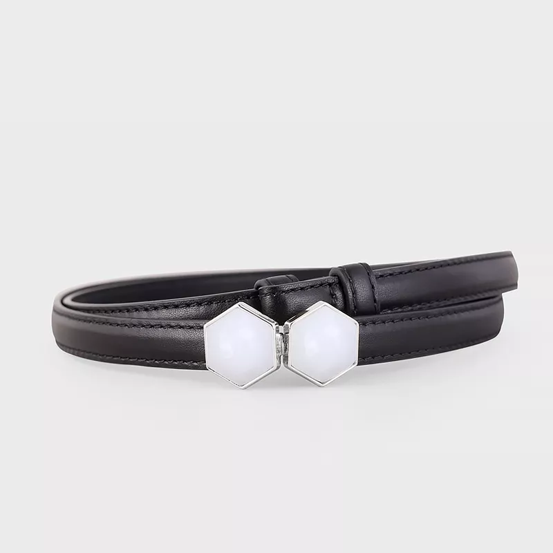 Leather Belt with Geometric Buckle, image 2