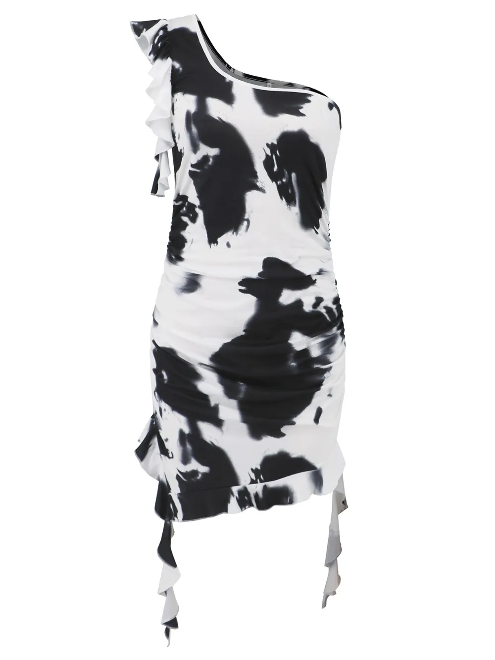 Ruffled Tie-Dye Single Shoulder Mini Dress, image 3