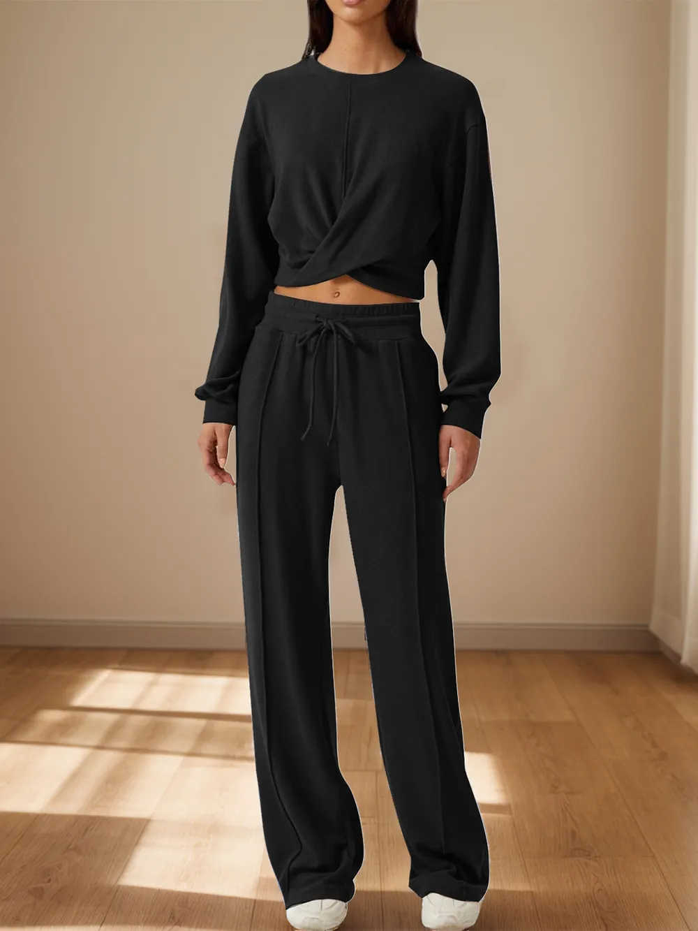 Crisscross Round Neck Top and Drawstring Pants Set, image 11