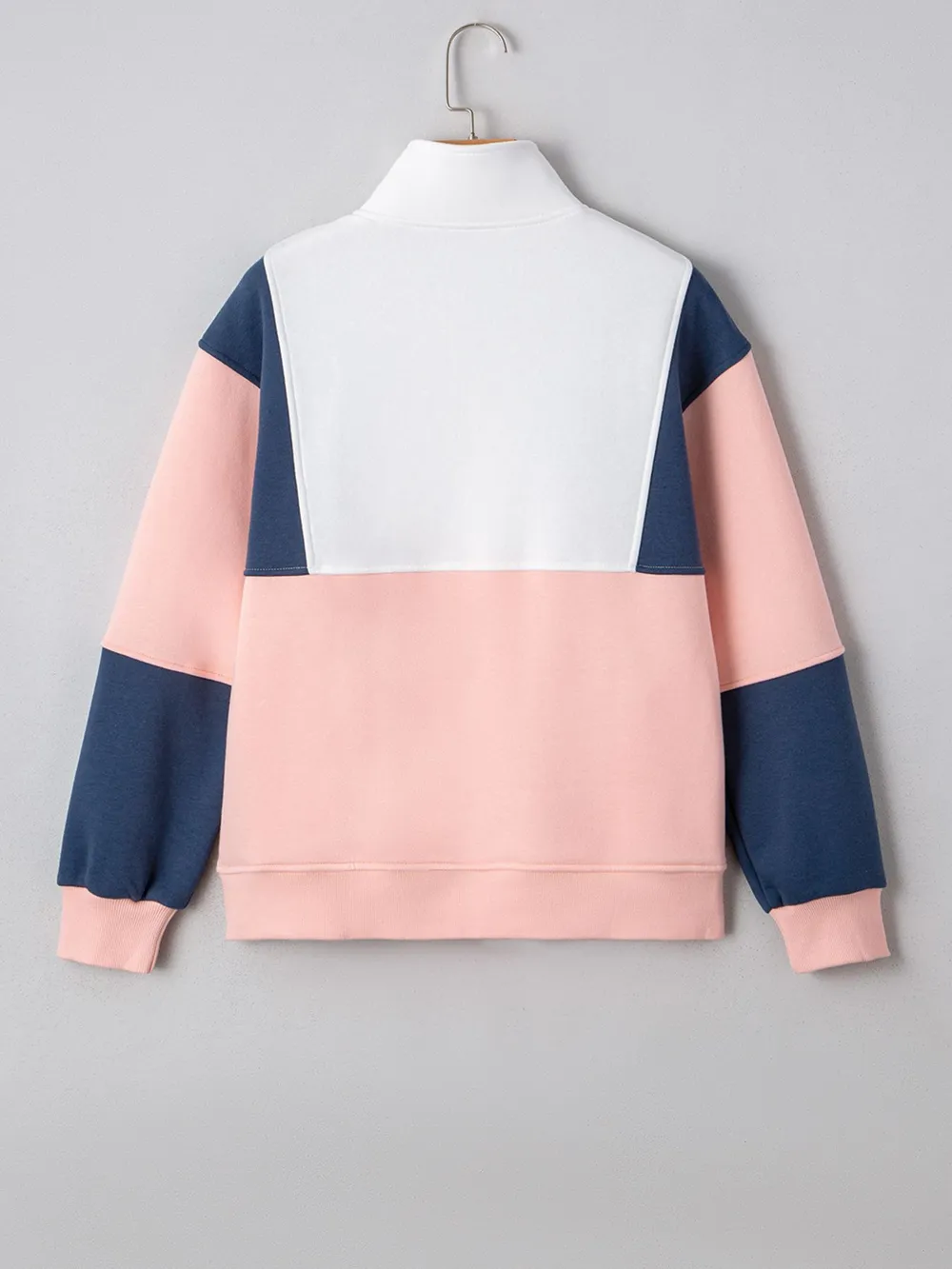 Colorblock Patchwork Half Button Baggy Sweatshirt, image 5