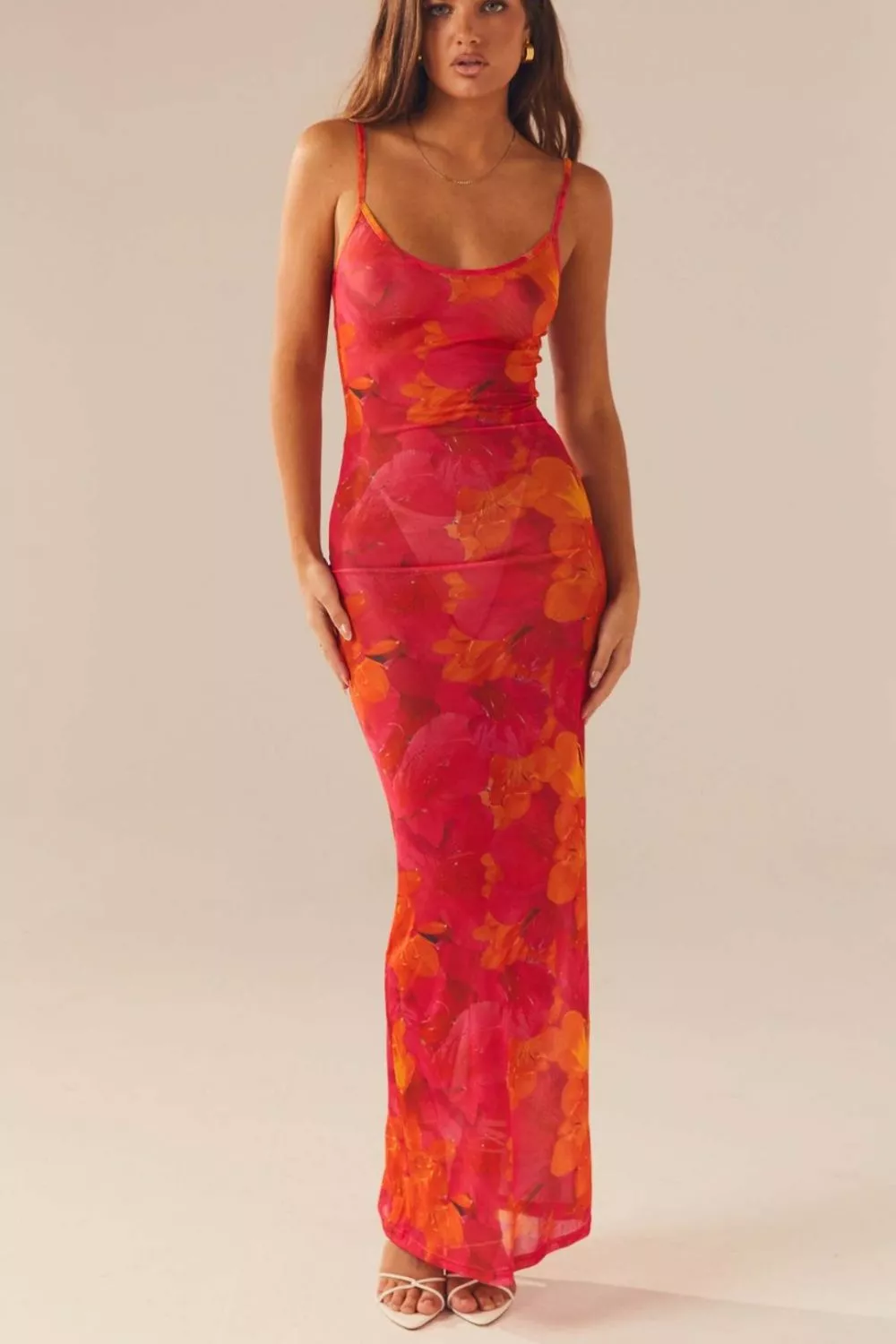 Floral Print Spaghetti Strap Bodycon Maxi Dress, image 2