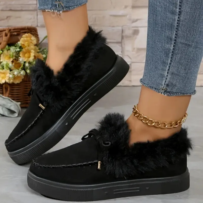 Bow Furry Round Toe Flat Slip-Ons, image 5