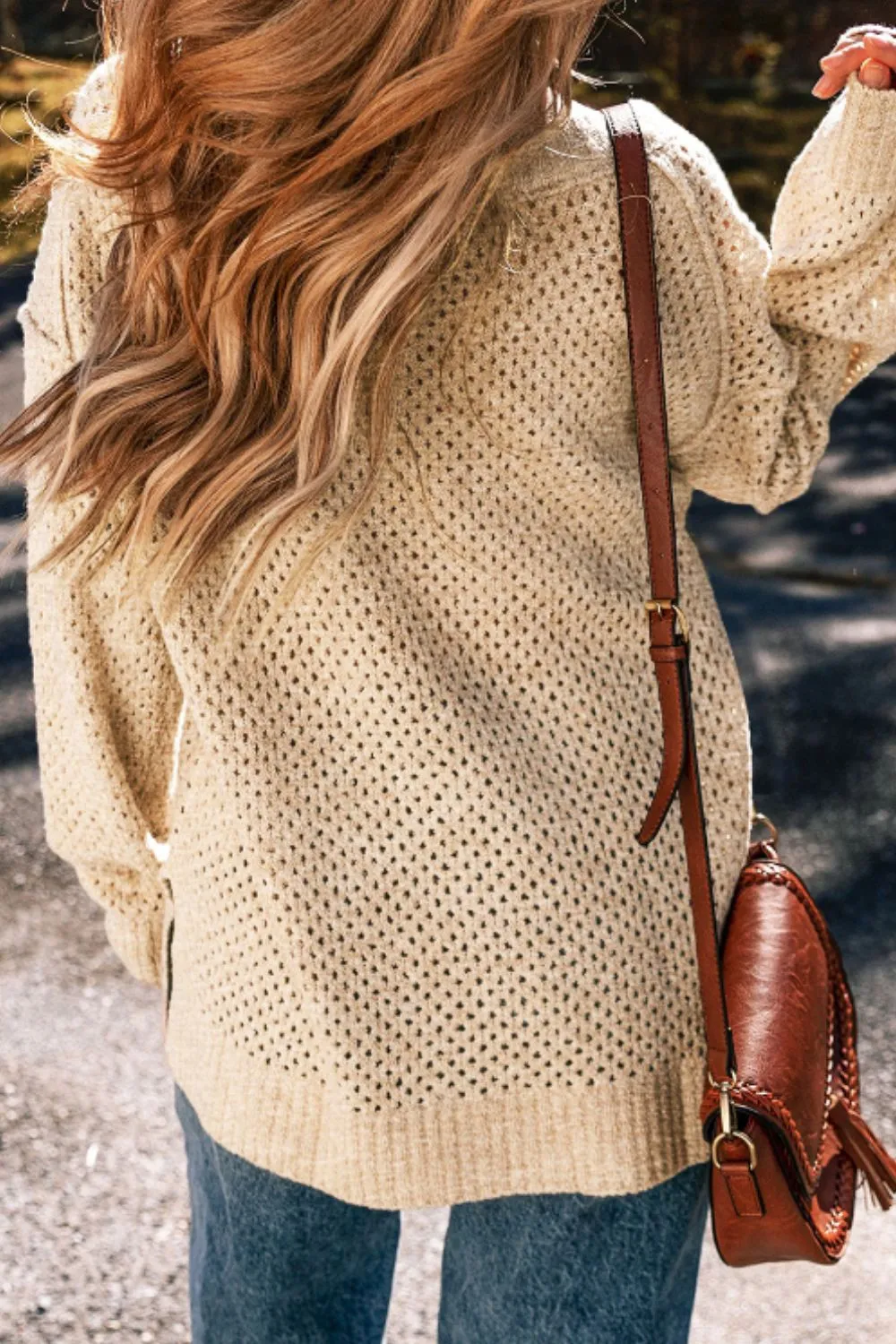 V-Neck Dropped Shoulder Long Sleeve Sweater, image 5