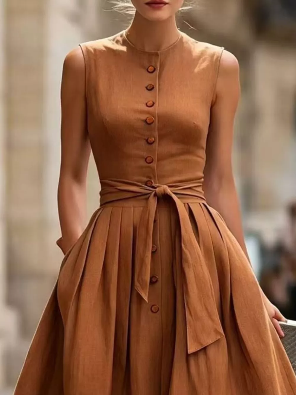 Full Size Sleeveless Button-Front Belted Midi Dress Plus Size, image 7