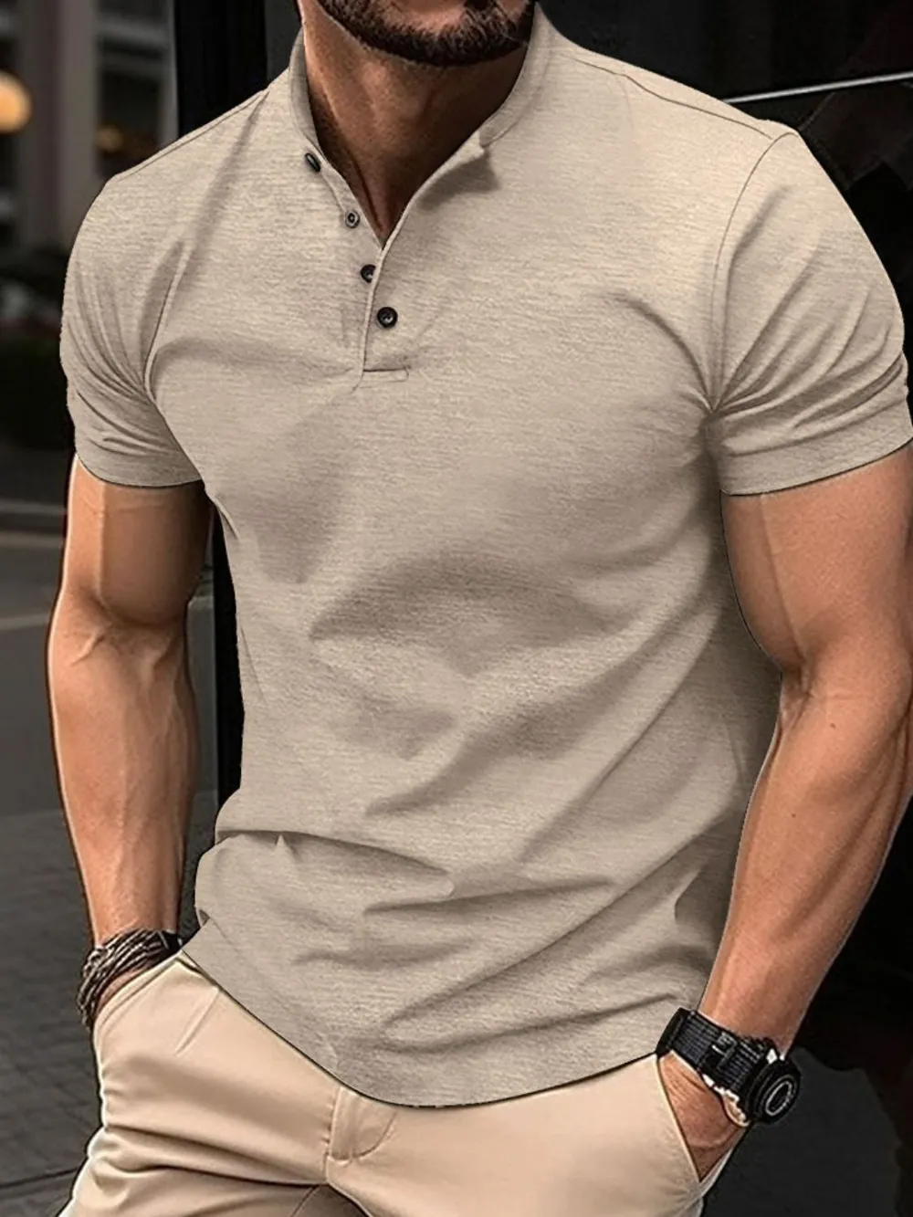 Men's Full Size Button Detail Short Sleeve Polo Plus Size, image 6