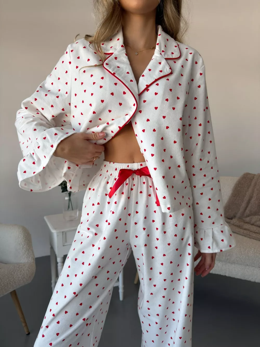 Heart Print Long Sleeve Top and Pants Lounge Set, image 3