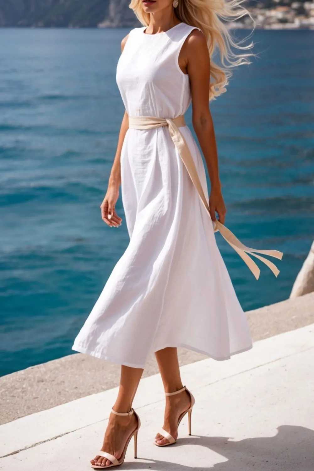 Round Neck Sleeveless Midi Dress, image 6