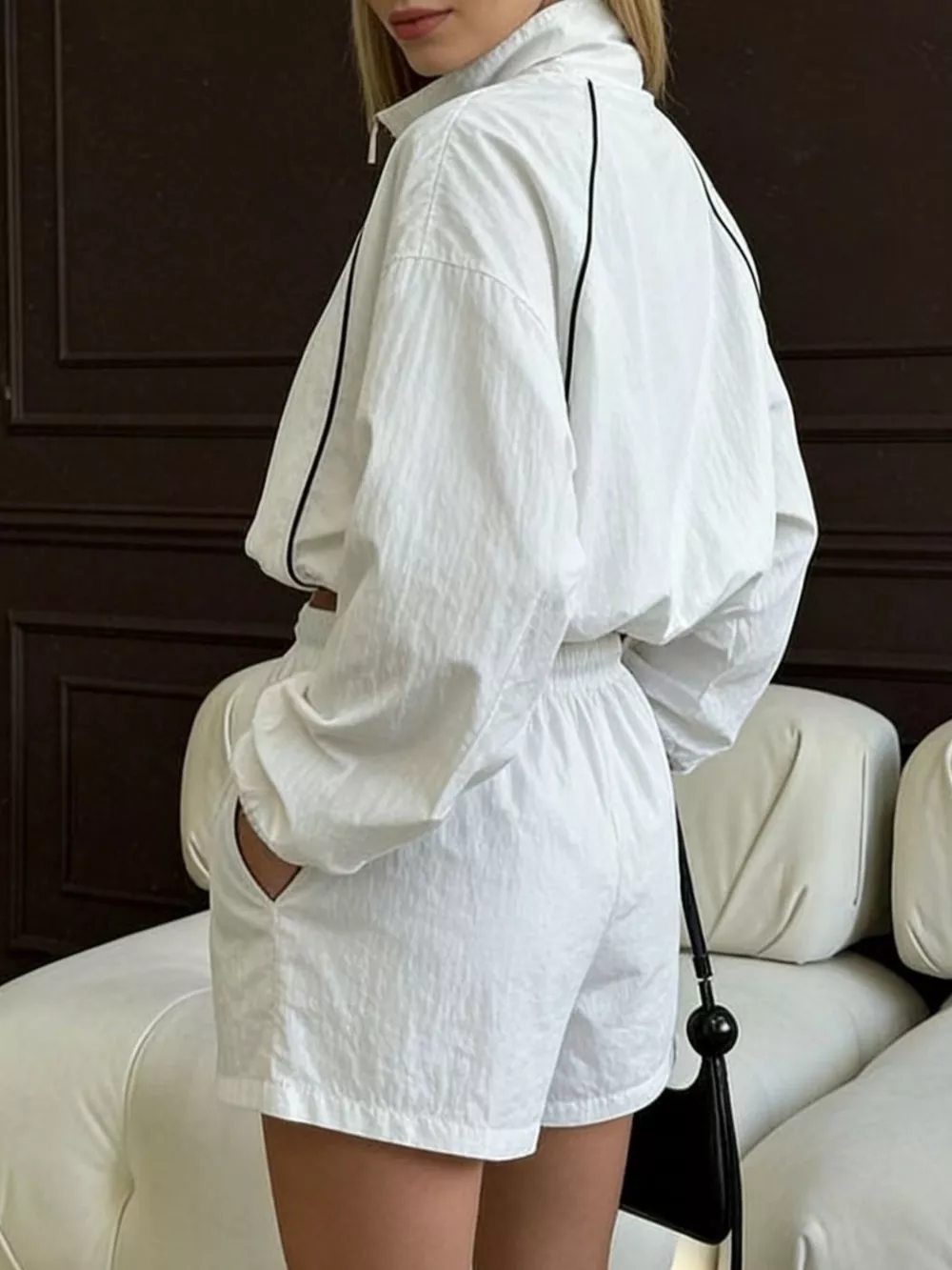 Zip Up Long Sleeve Outerwear and Shorts Set, image 2