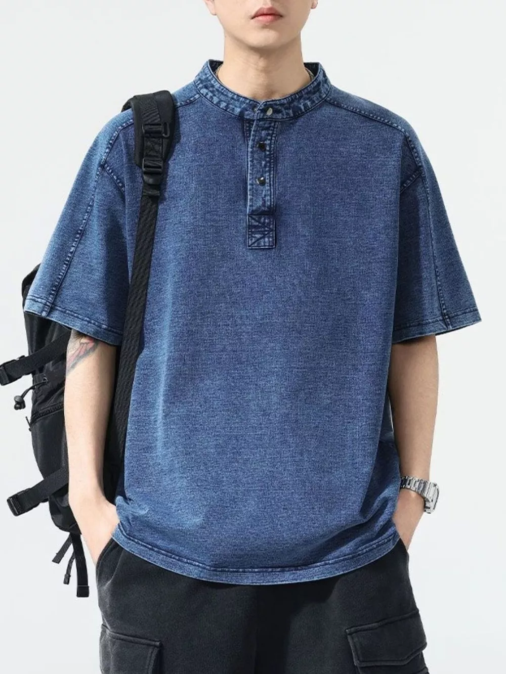 Men's Vintage Wash Short Sleeve Denim Shirt, image 3