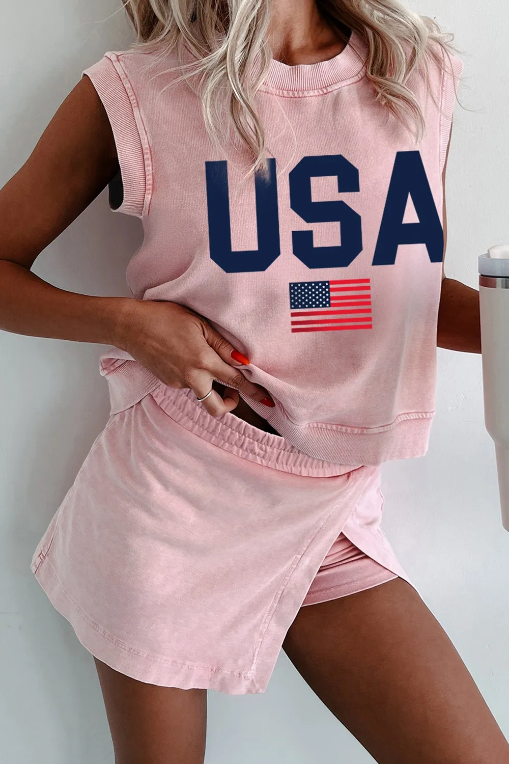 USA Round Neck Tank and Shorts Set, image 2