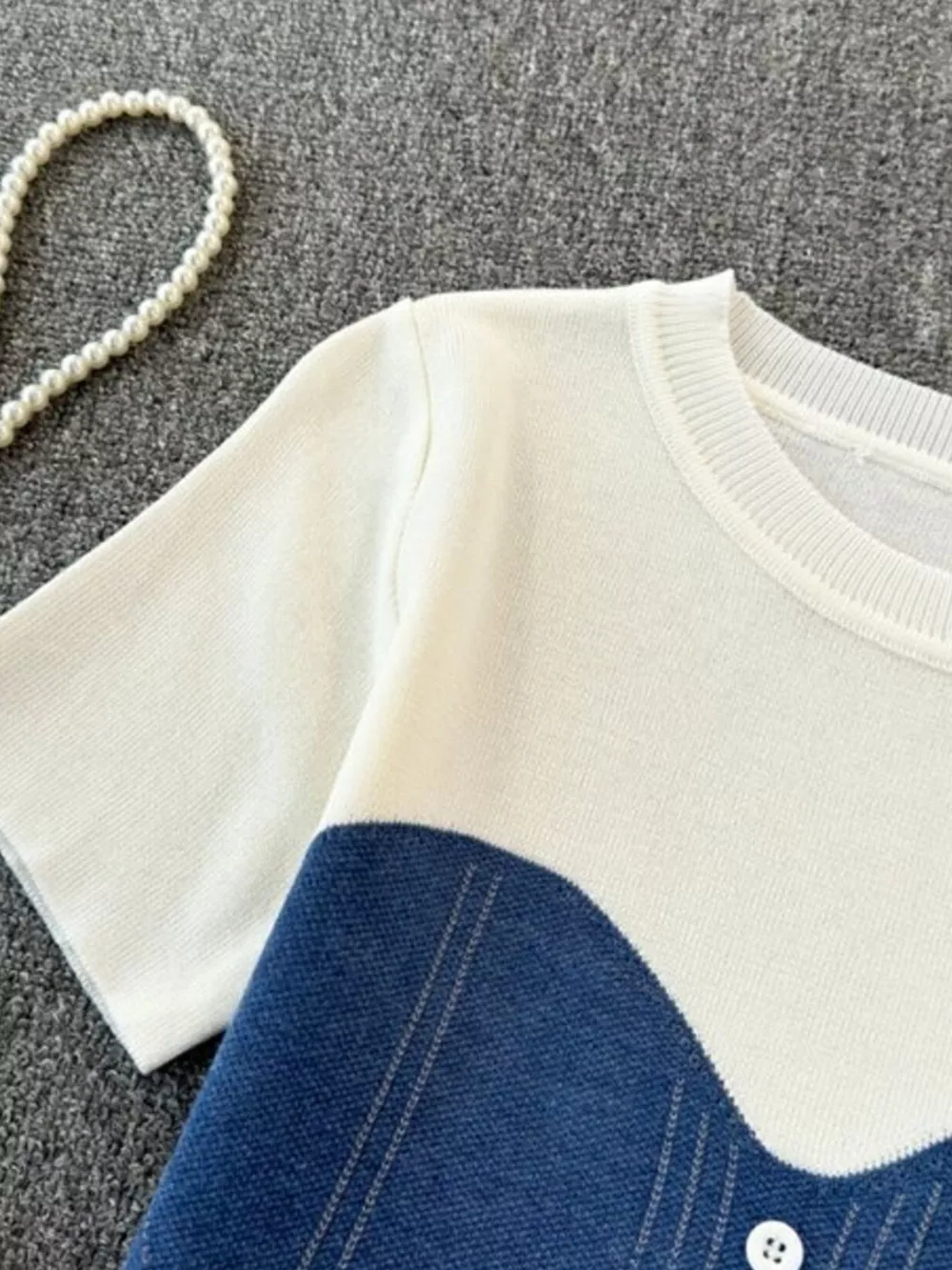 Color Block Short Sleeve Knit T-Shirt, image 4