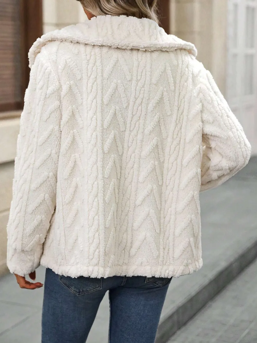Fuzzy Texture Button Up Collared Neck Coat, image 2