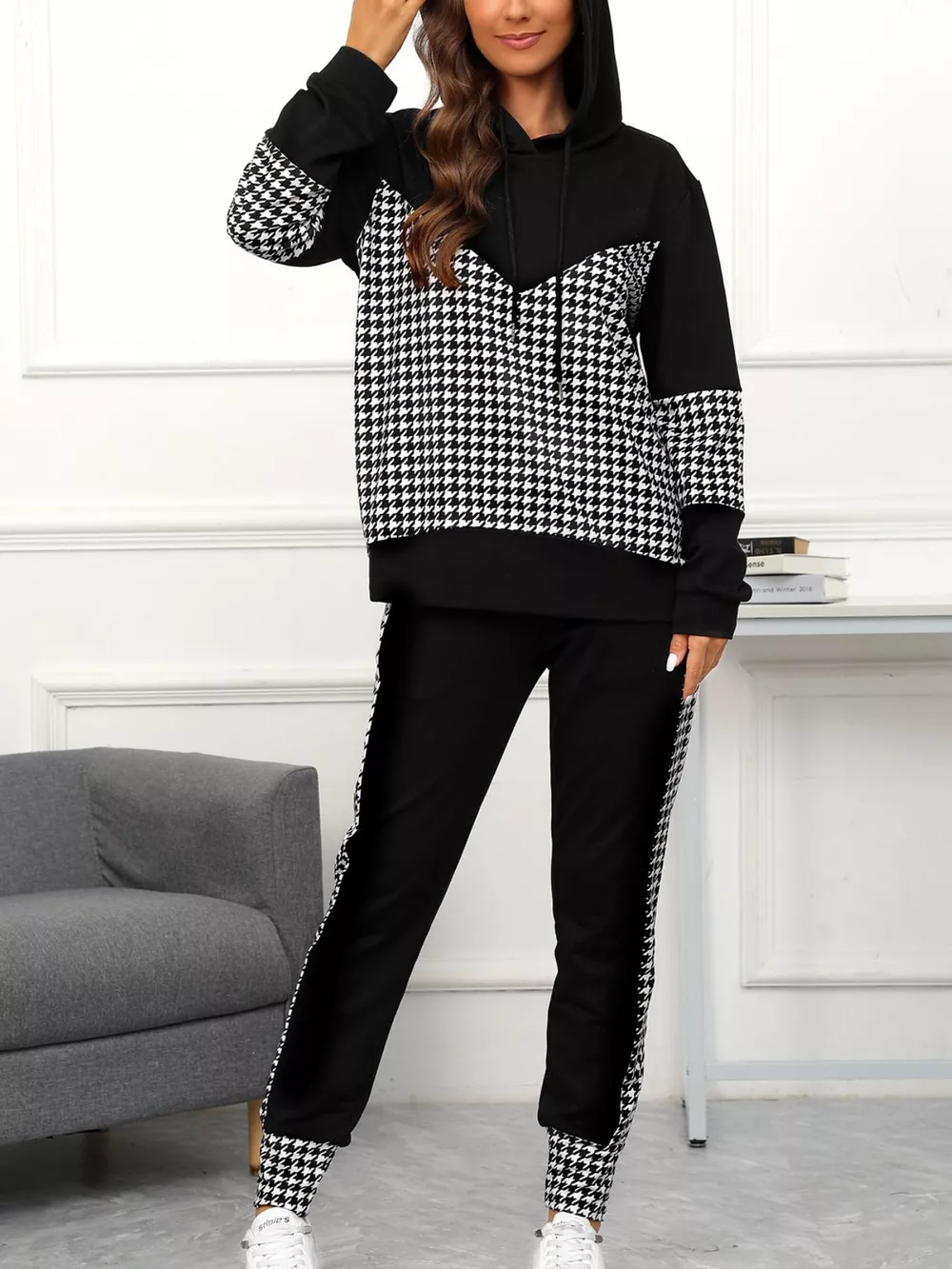 Houndstooth Drawstring Hoodie and Pants Se, image 2