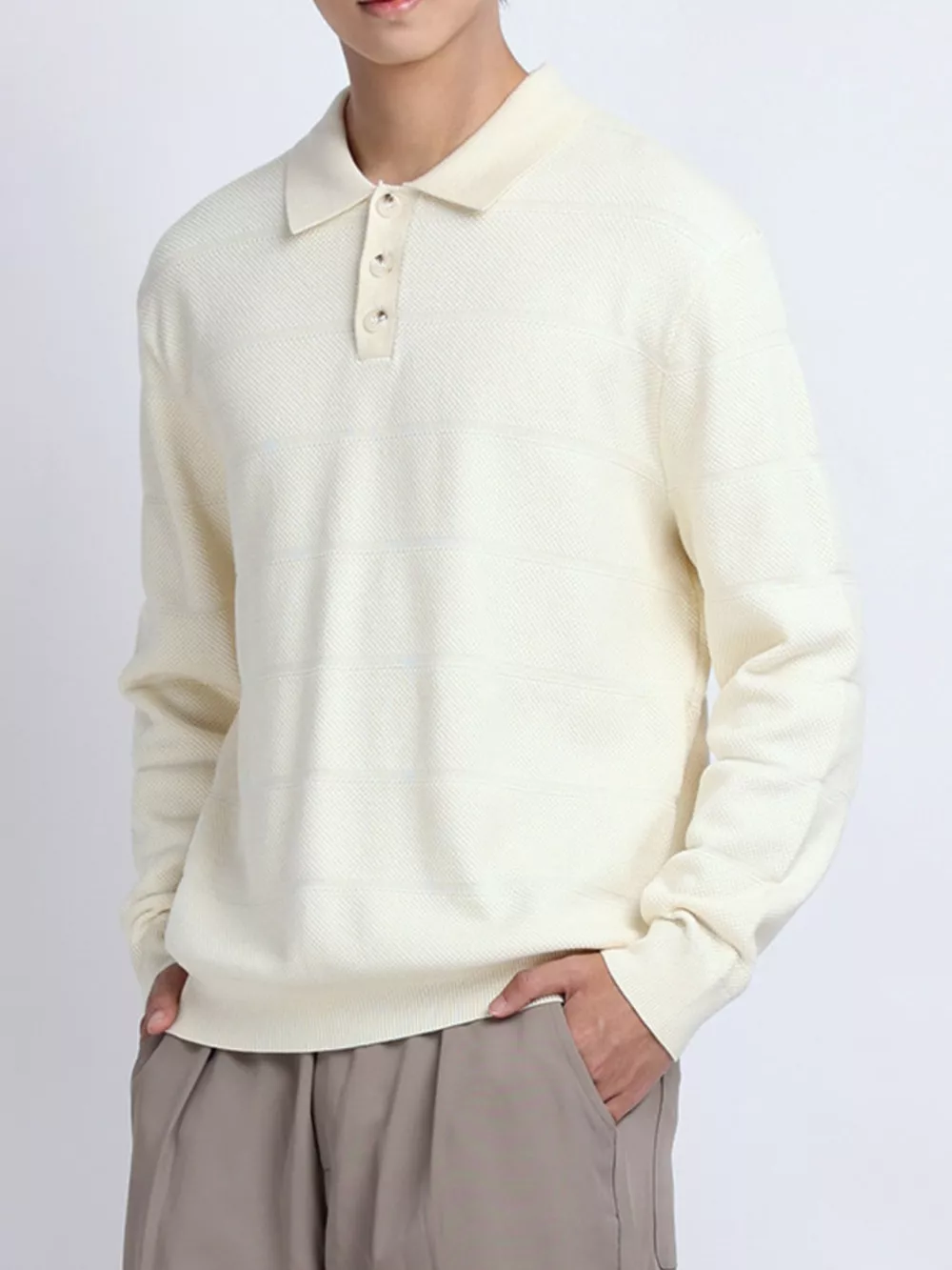 Men's Plus Size Button Detail Long Sleeve Knit Top