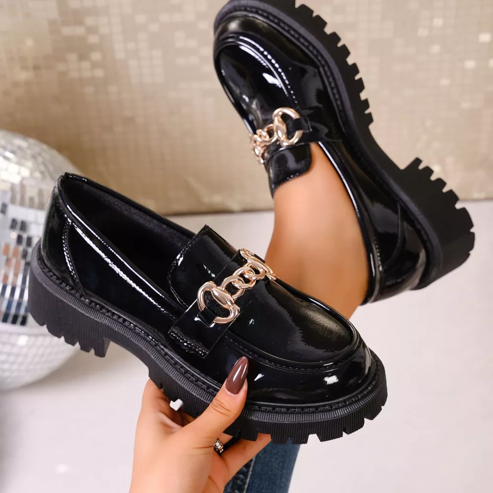 Chain Decor Round Toe Loafers, image 5