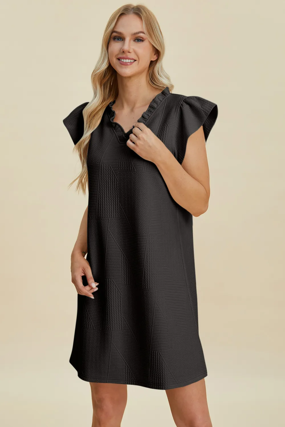 Full Size Ruffled V-Neck Cap Sleeve Dress, image 6