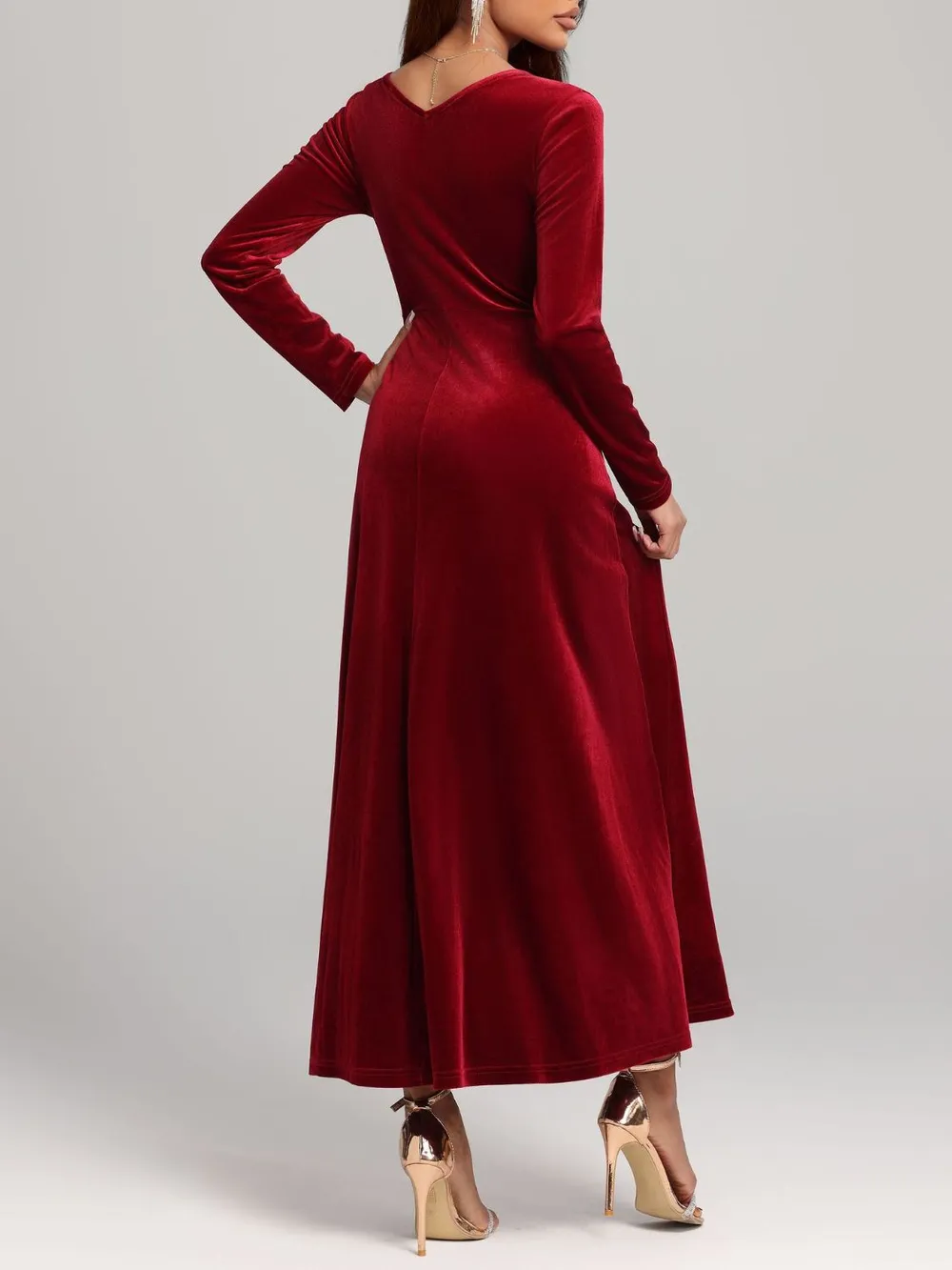 Square Neck Long Sleeve Velvet Dress, image 3