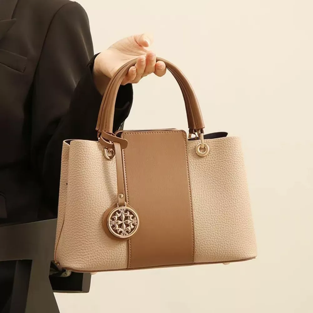 Two-Tone Leather Top Handle Handbag, image 2