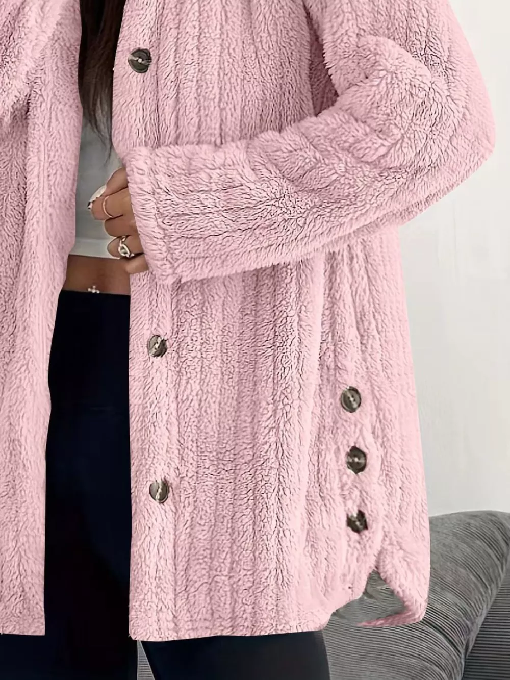 Full Size Fleece Button Up Hooded Outerwear Plus Size, image 16