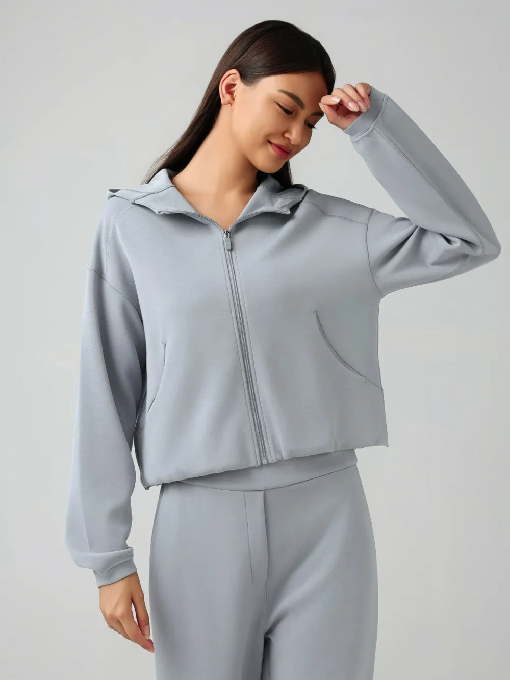 Zip Up Dropped Shouder Active Hooded, image 4
