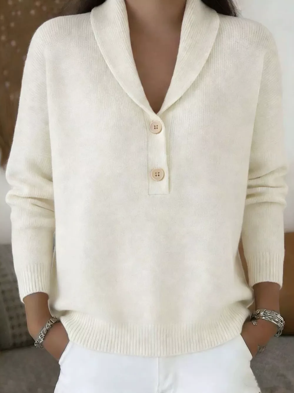 Full Size Button Detail Long Sleeve Sweater Plus Size, image 8