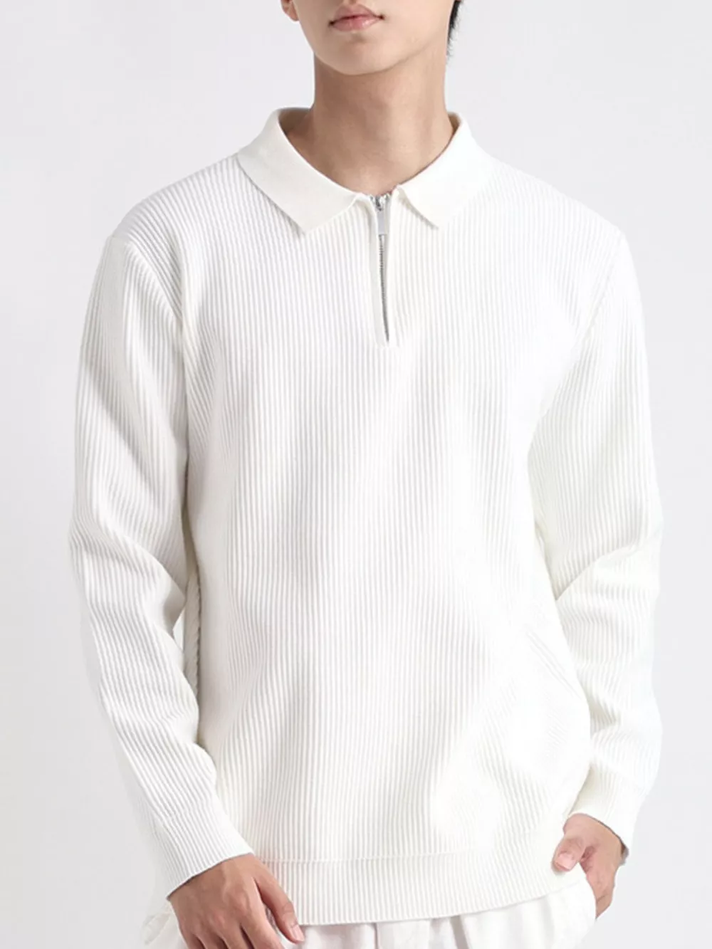Men's Plus Size Quarter-Zip Ribbed Knit Top, image 5